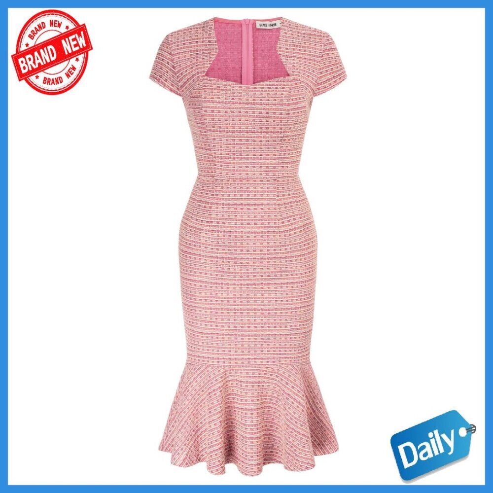 Vintage Fishtail Pencil Dress - Size XL - Tweed Bodycon Midi